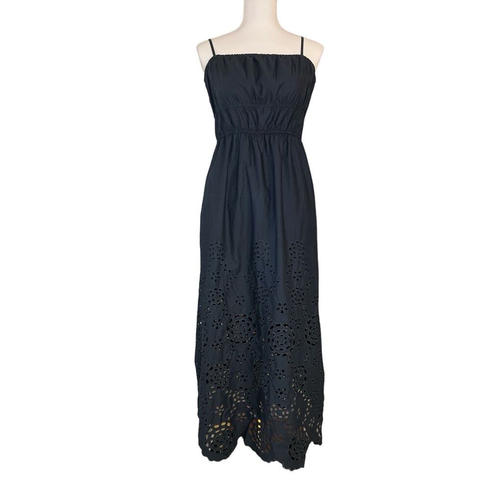 Madewell Dress Women’s Size 12 Black Embroidered Flowy Empire Waist Midi…